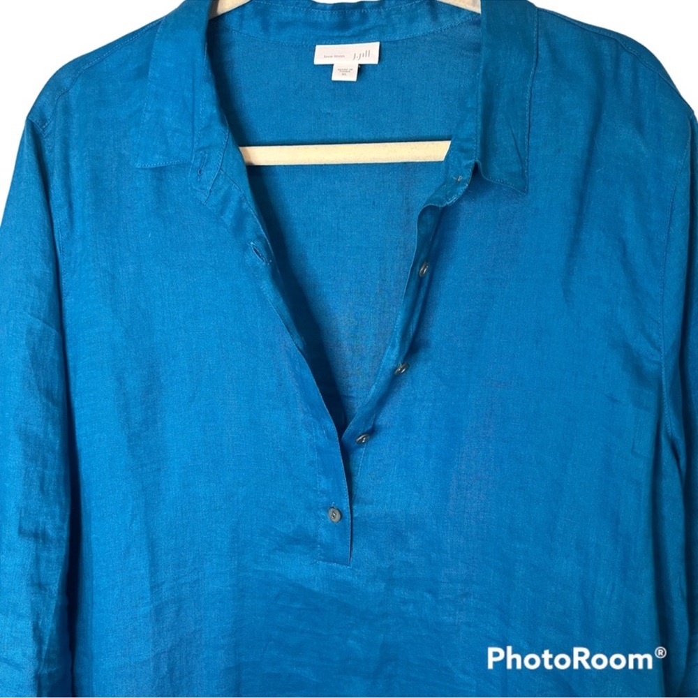 J. Jill Blue Button Down Tunic with Polo Collar linen - Picture 3 of 5